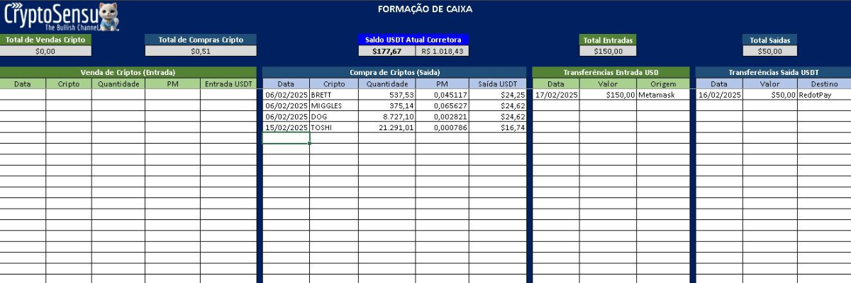 Solução com a Planilha CryptoControl